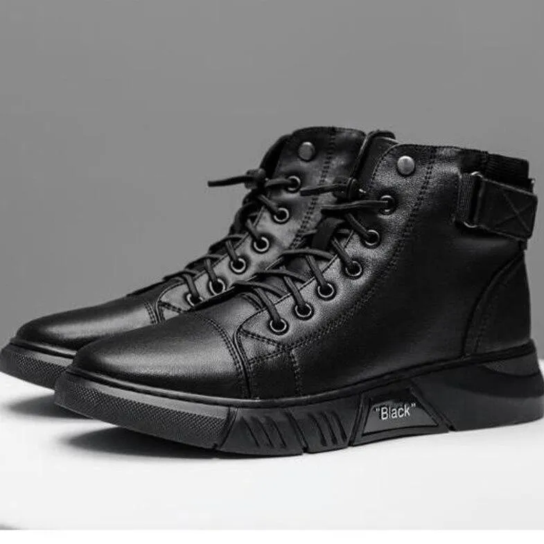 Work Boots Steel Toe Black Warm Leather Boots