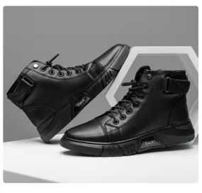 Black Warm Leather Boots Youth Winter Boots