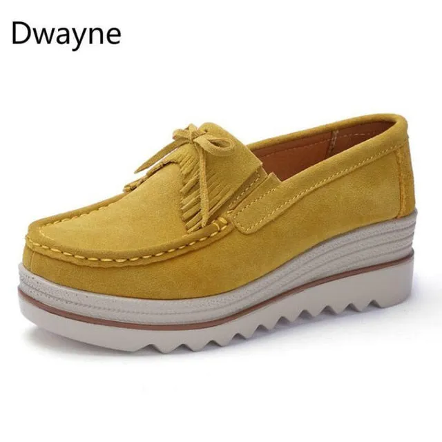 Dwayne Women Flats Platform Loafers Ladies Elegant Genuine Leather Moccasins Shoes Woman Autumn Slip On Casual Women's Shoes Loafers And White Socks