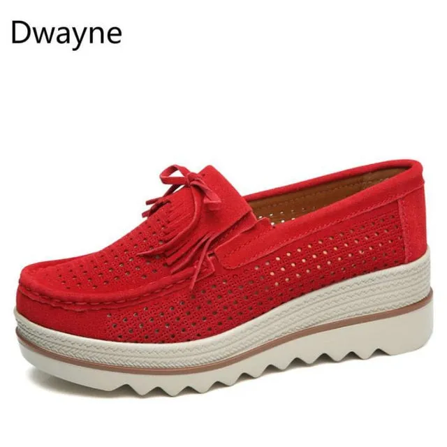 Dwayne Women Flats Platform Loafers Ladies Elegant Genuine Leather Moccasins Shoes Woman Autumn Slip On Casual Women's Shoes Slide Loafers