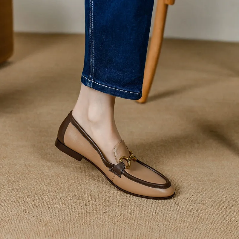 Purpdrank - Spring New Genuine Leather Women Shoes Fashion Retro Slip-On Loafers Shoes Round Toe Shoes Woman Zapatos De Mujer Flats Navy Suit With Loafers