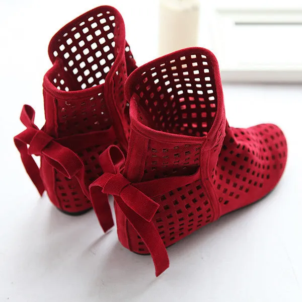 Flat Shoes For Tall Summer Boots Women Flock Flat shoes Low Hidden Wedges Solid Cut-outs Ankle Boot Ladies Casual Shoes