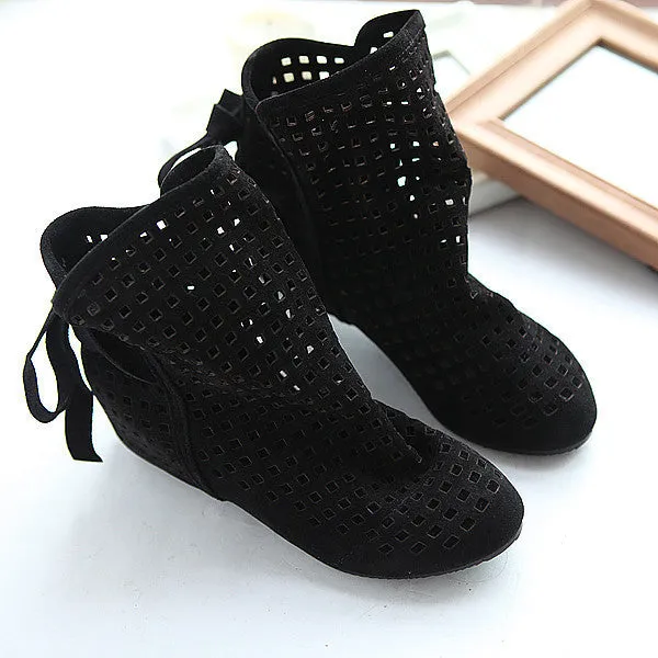 Summer Boots Women Flock Flat shoes Low Hidden Wedges Solid Cut-outs Ankle Boot Ladies Casual Shoes Seychelles Flats Shoes
