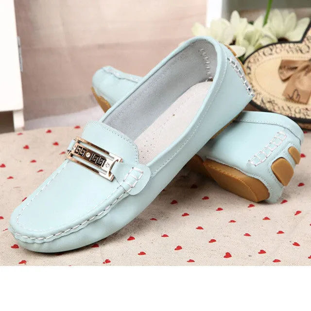 Silver Metallic Loafers Summer genuine leather women flats shoes female casual flat Slip On loafers Plus Size ladies red shoes black women's nurse shoes