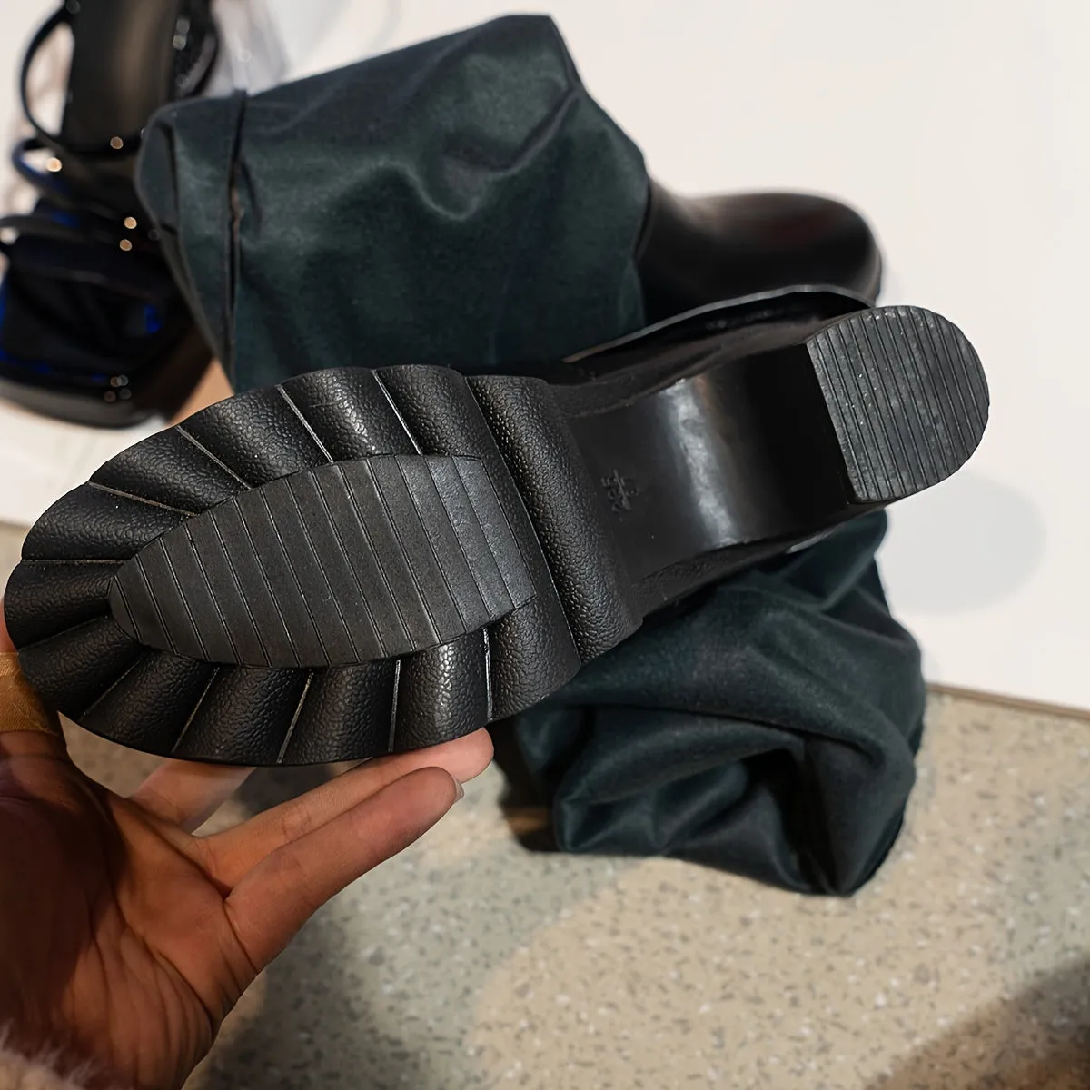 Chic Black Block Heel OverTheKnee High Boots for Women Steel Toe Work Boots Nearby