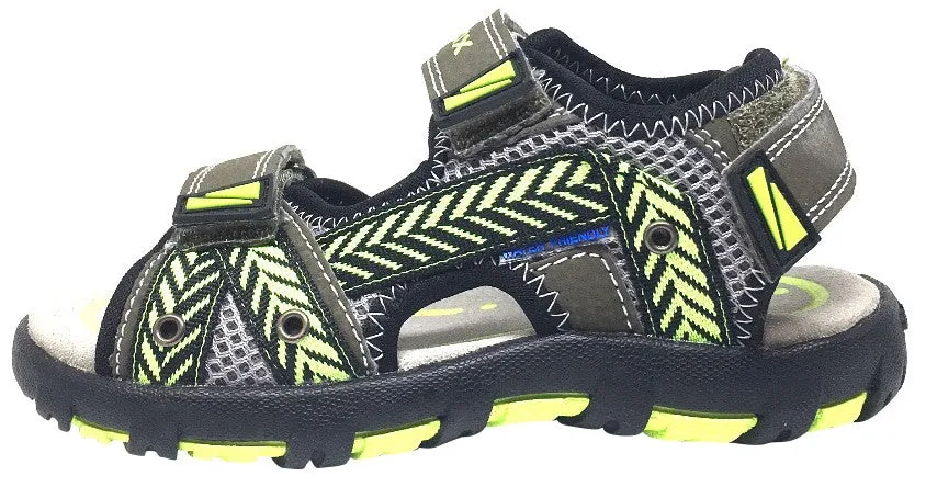 Asics Wrestling Shoes Matcontrol Geox Boy's Pianeta Military Green & Lime Single Hook and Loop Strap Open Toe Sandal
