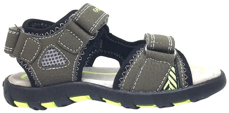 Geox Boy's Pianeta Military Green & Lime Single Hook and Loop Strap Open Toe Sandal Asics Spikes Running Shoes