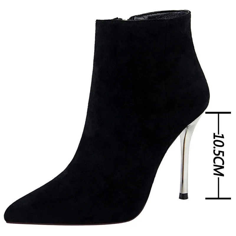 Pointed Toe Women Ankle Boots Suede  Stiletto High-heel Boots Adidas Shoes Like Sambas