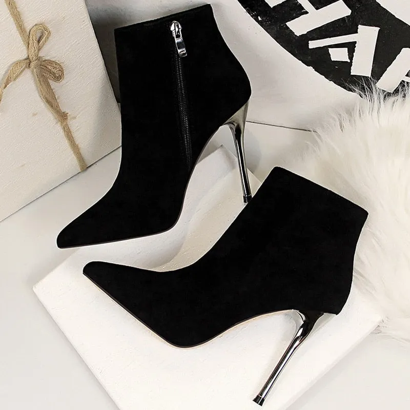 Pointed Toe Women Ankle Boots Suede  Stiletto High-heel Boots Adidas Gazelle Indoor Casual Shoes