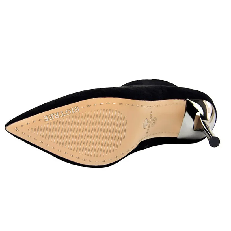 Pointed Toe Women Ankle Boots Suede  Stiletto High-heel Boots Adidas Mountain Biking Shoes