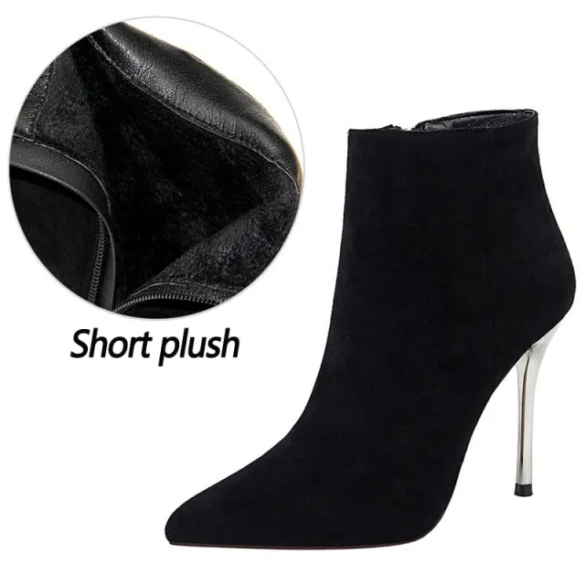 Baby Adidas Shoes Pointed Toe Women Ankle Boots Suede  Stiletto High-heel Boots