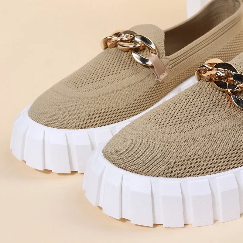 Women's Gold Chain Loafers for Comfy Walks Loafers Bamboo