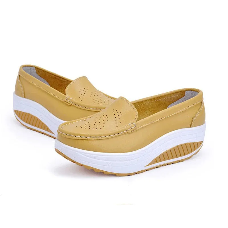 Spring Autumn Women Platform Loafers Shoes Ladies Genuine Leather Hollow Casual Shoes Woman Slip on Moccasins Creepers WSH3295 Loafers Tuxedo
