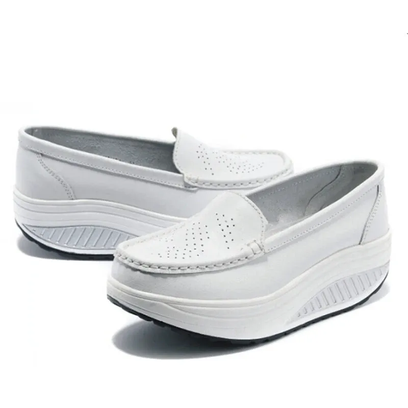 Spring Autumn Women Platform Loafers Shoes Ladies Genuine Leather Hollow Casual Shoes Woman Slip on Moccasins Creepers WSH3295 Sam Edelman Mule Loafers