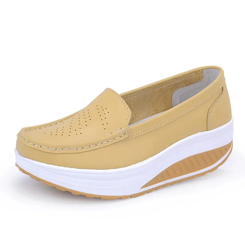 Classic Penny Loafers Spring Autumn Women Platform Loafers Shoes Ladies Genuine Leather Hollow Casual Shoes Woman Slip on Moccasins Creepers WSH3295