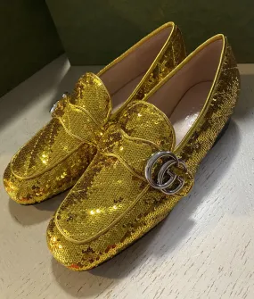NIB $1750  Gucci Women GG Logo Loafers Shoes Gold 6 US/36 Eu 646557 In Loafers