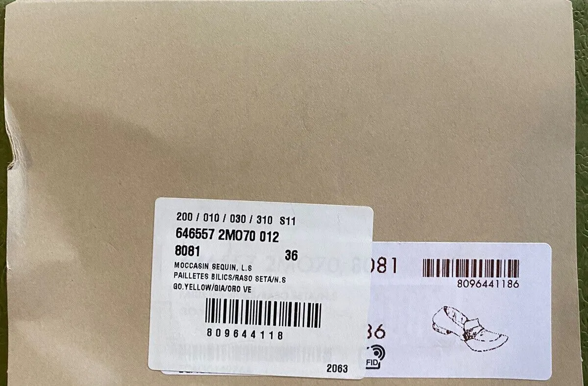 NIB $1750  Gucci Women GG Logo Loafers Shoes Gold 6 US/36 Eu 646557 Sneakers Loafers