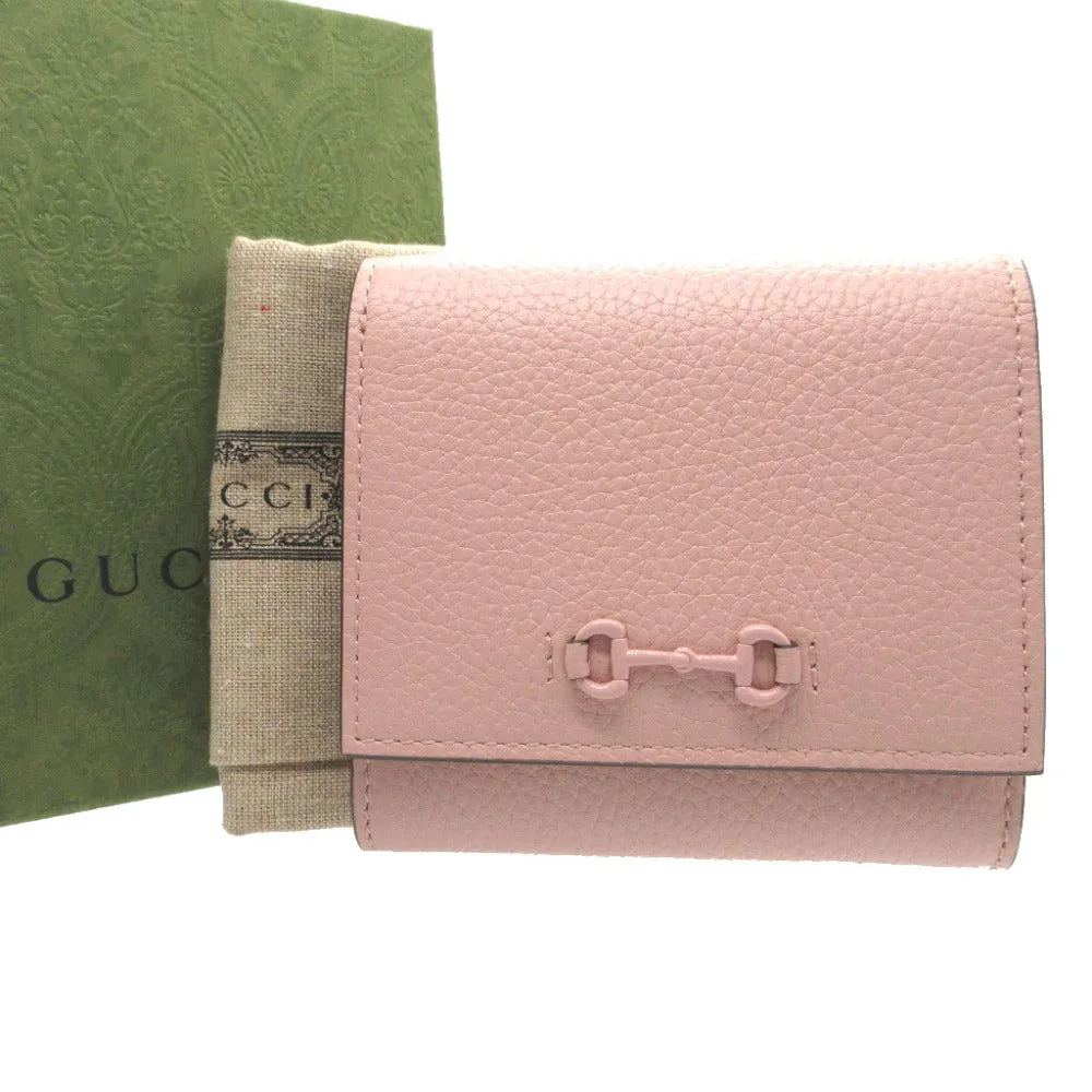 Lightweight Loafers GUCCI Bifold Wallet 745981 leather pink Compact wallet Horsebit Women Used