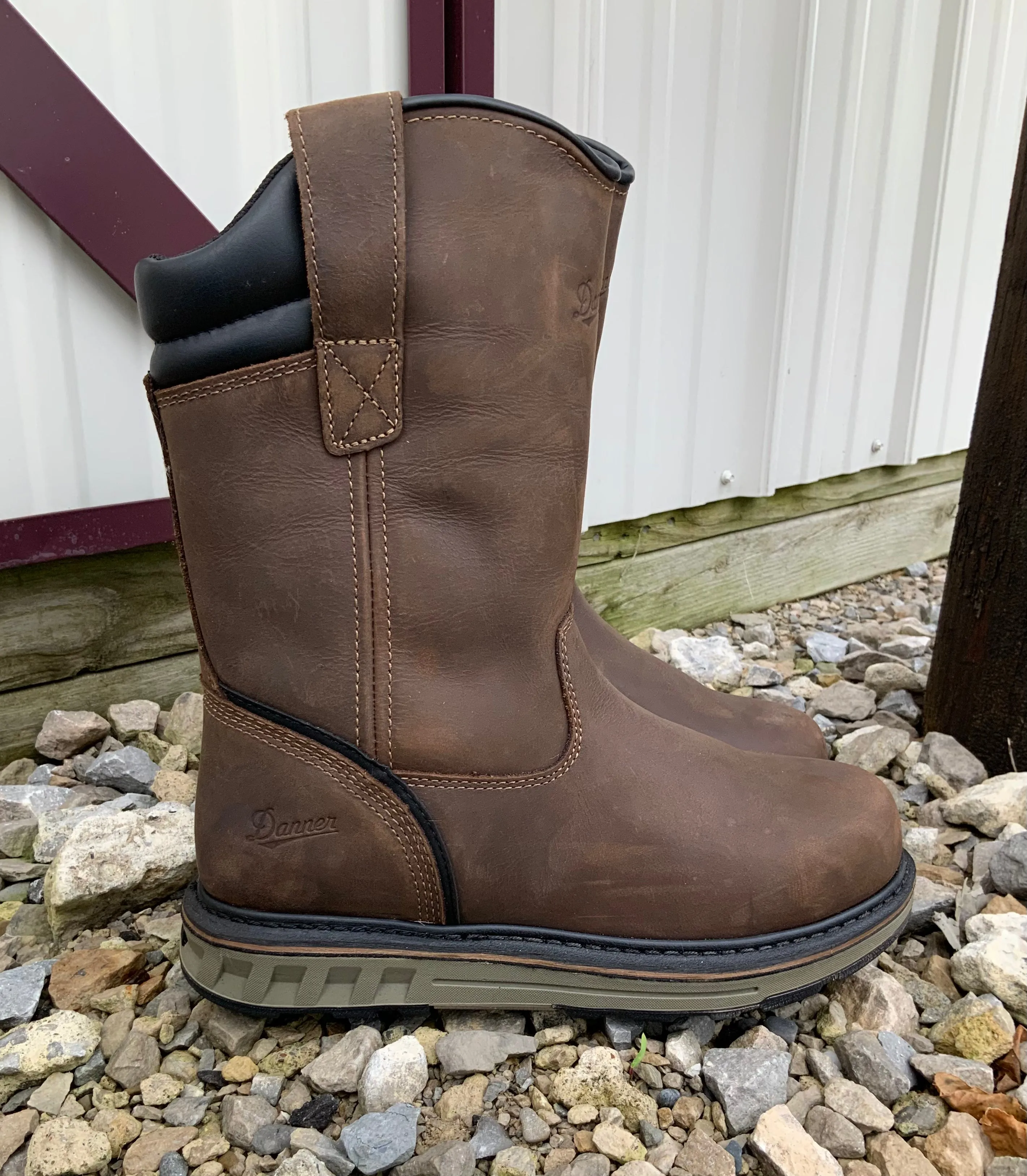 Danner Men's Wellington 11" Brown Waterproof And Slip Resistant Wedge Work Boots 12562 Cap Work Boots That Protect On Building Sites