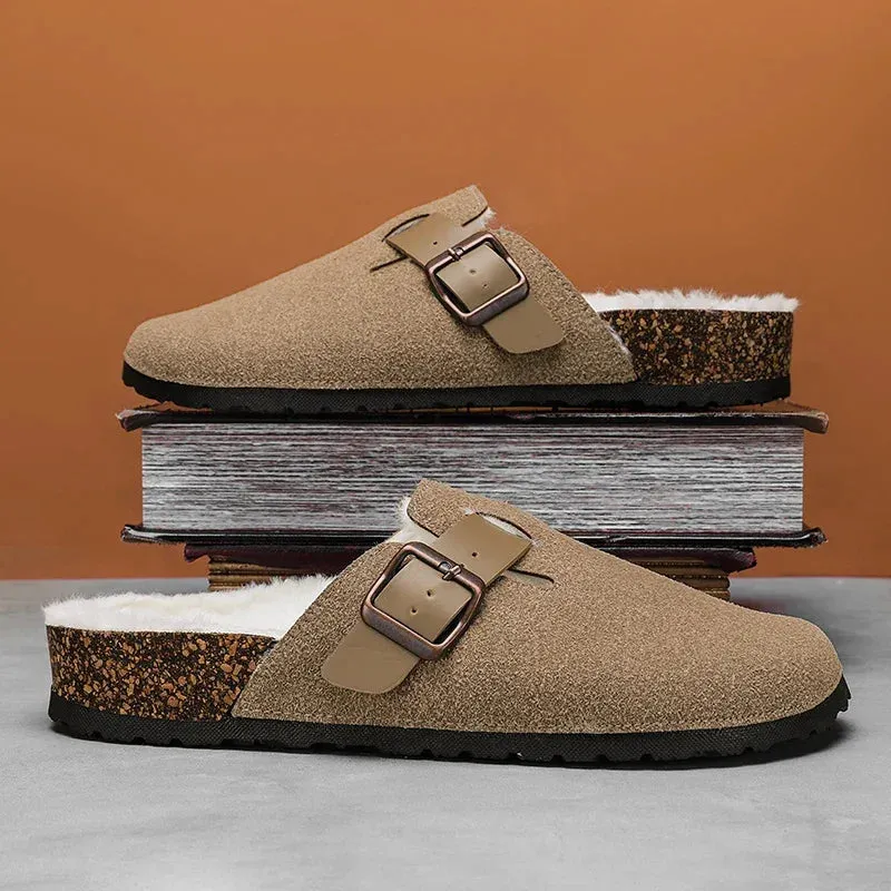 Half Pack Cotton Boken Shoes Men Slippers Autumn and Winter New Item Cowhide Real Wool Half Pack Boken Oak Sole External Sandal Everlane Slippers