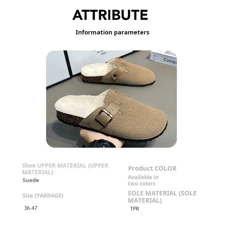 Brand Name Slippers Half Pack Cotton Boken Shoes Men Slippers Autumn and Winter New Item Cowhide Real Wool Half Pack Boken Oak Sole External Sandal