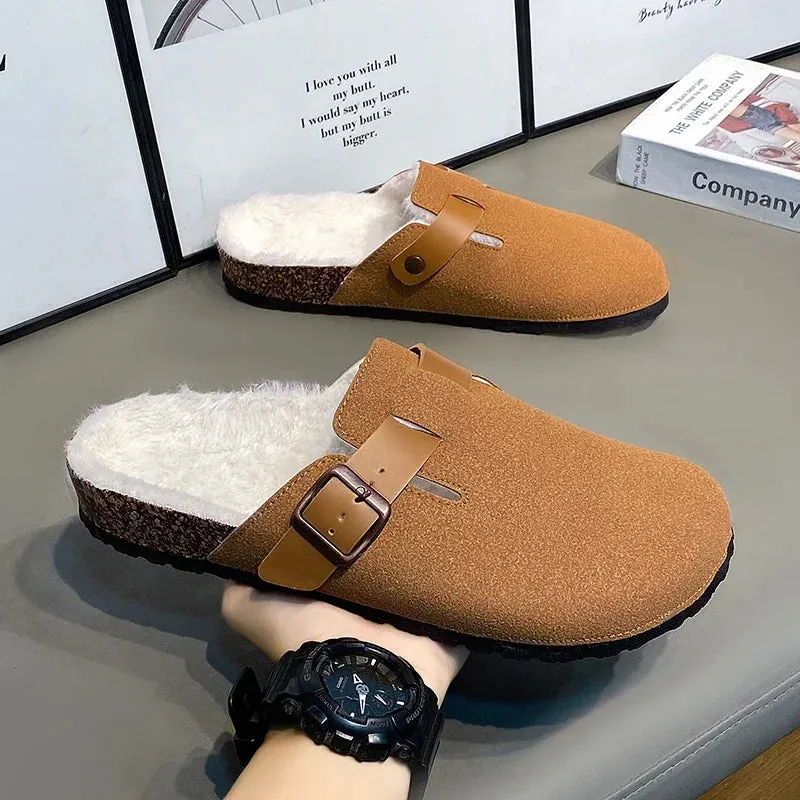 Half Pack Cotton Boken Shoes Men Slippers Autumn and Winter New Item Cowhide Real Wool Half Pack Boken Oak Sole External Sandal Fashion Slides