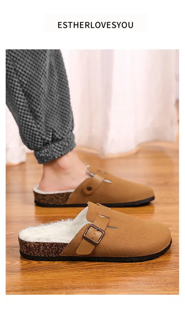 Half Pack Cotton Boken Shoes Men Slippers Autumn and Winter New Item Cowhide Real Wool Half Pack Boken Oak Sole External Sandal Bunny Slippers For Adults