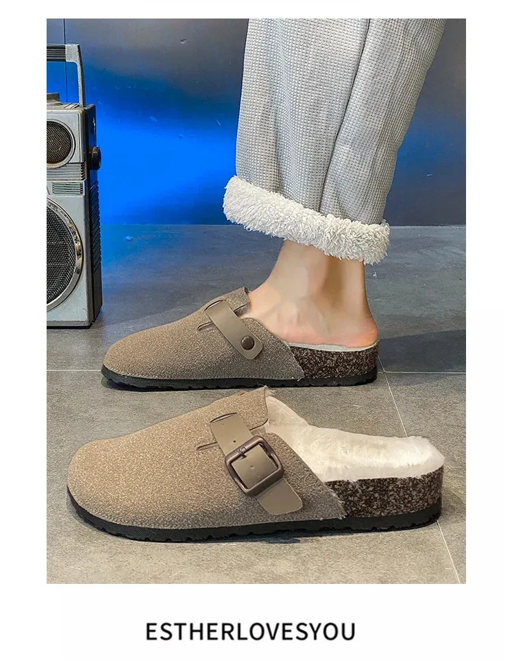 Half Pack Cotton Boken Shoes Men Slippers Autumn and Winter New Item Cowhide Real Wool Half Pack Boken Oak Sole External Sandal Slippers For Bathing