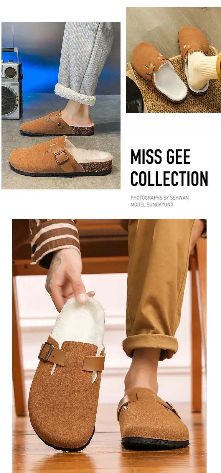 Sprayground Slippers Half Pack Cotton Boken Shoes Men Slippers Autumn and Winter New Item Cowhide Real Wool Half Pack Boken Oak Sole External Sandal