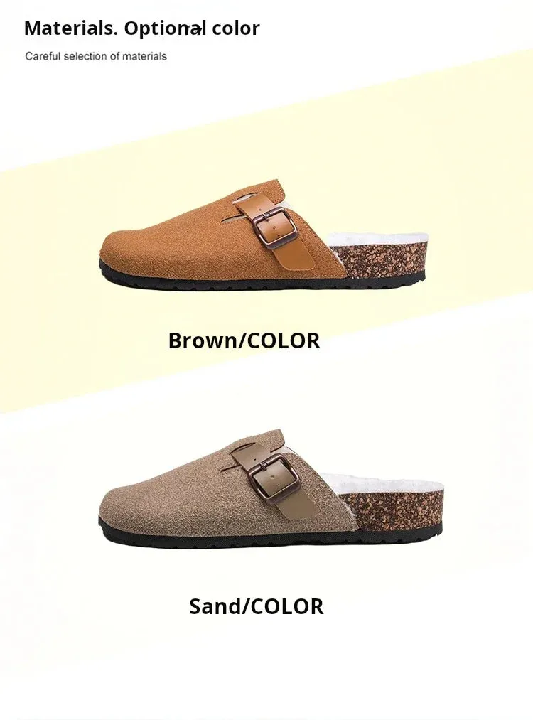 Half Pack Cotton Boken Shoes Men Slippers Autumn and Winter New Item Cowhide Real Wool Half Pack Boken Oak Sole External Sandal Slippers For Cat