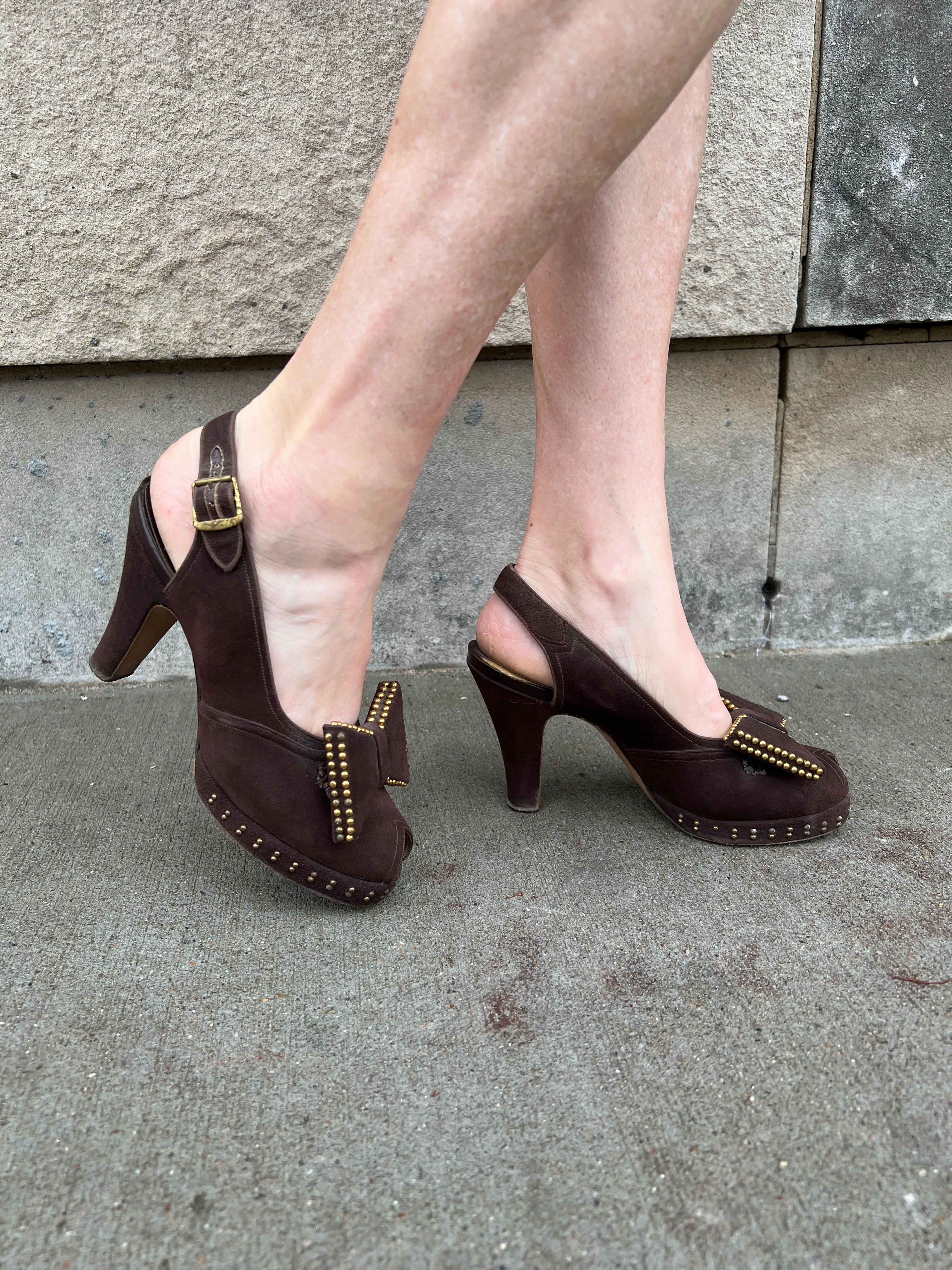 Adidas Soccer Shoes Copa Mundial 40s Brown Suede Peep Toe Sling Back Shoes,  Bows on Toes, Valcraft Shoes