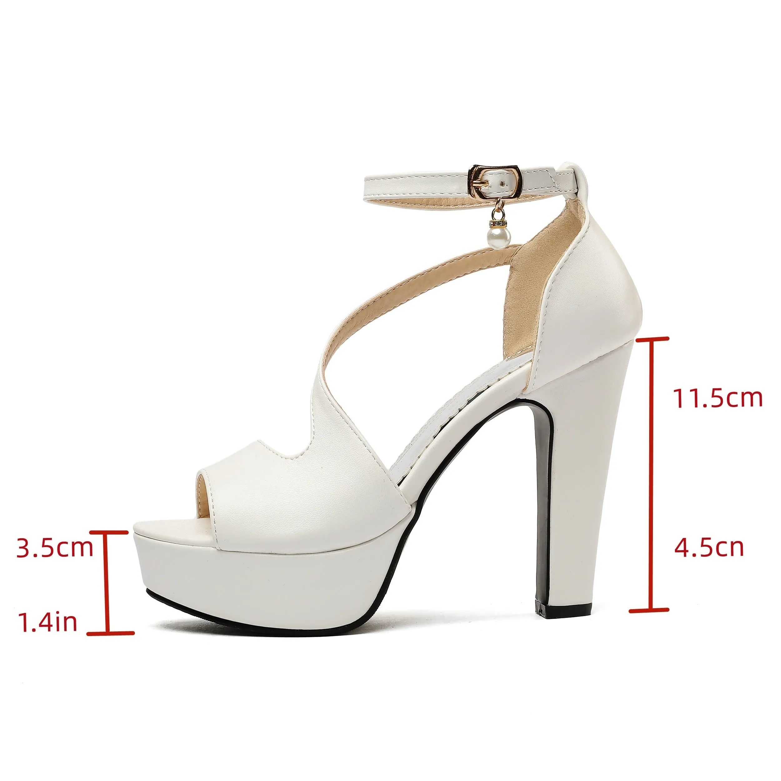 Women's Solid Color Gentle Sandals, Ankle Buckle Strap Platform Chunky Heel Party Shoes, Summer High Heel Shoes 5.11 Dress Shoes
