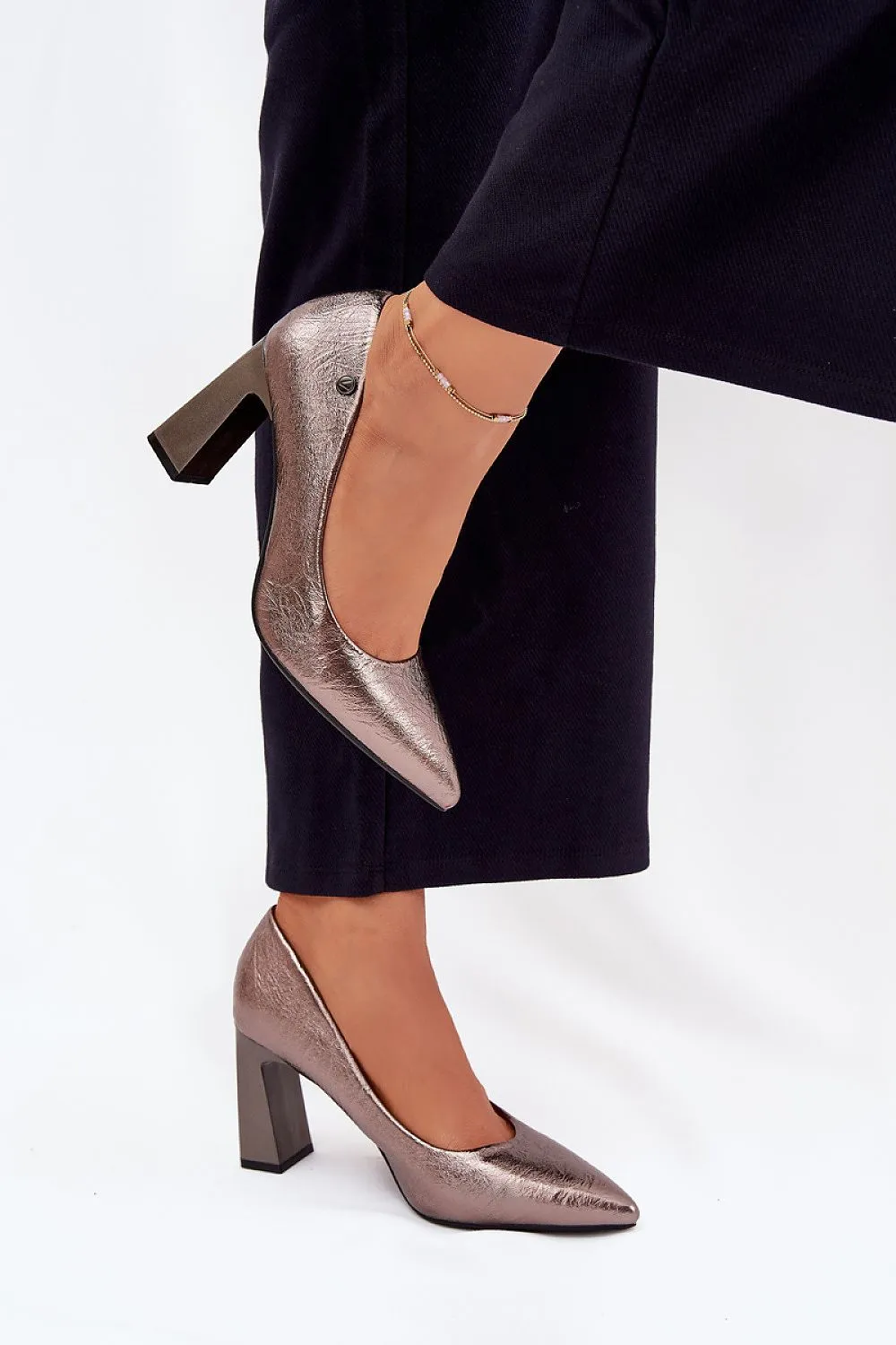 Block heel pumps Gold Heel Shoes