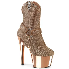 7 Inch Heel ADORE-1029CHRS Rose Gold Rhinestone Low Ankle Work Boots