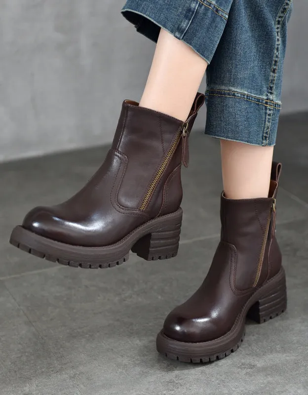 Adidas And Supreme Shoes Handmade Double Zipper Chelsea Chunky Heel Boots with Fur