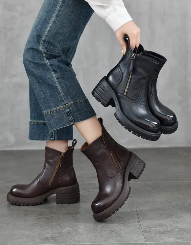 Handmade Double Zipper Chelsea Chunky Heel Boots with Fur Adidas Shoes With Fur