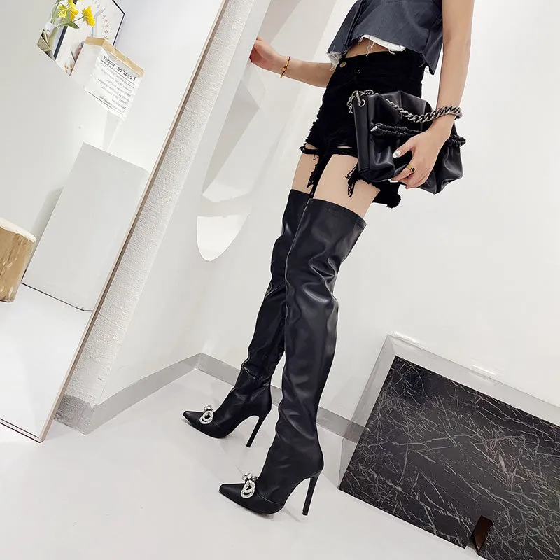 Adidas Canvas Shoes Rhinestone Bow Thigh Boots