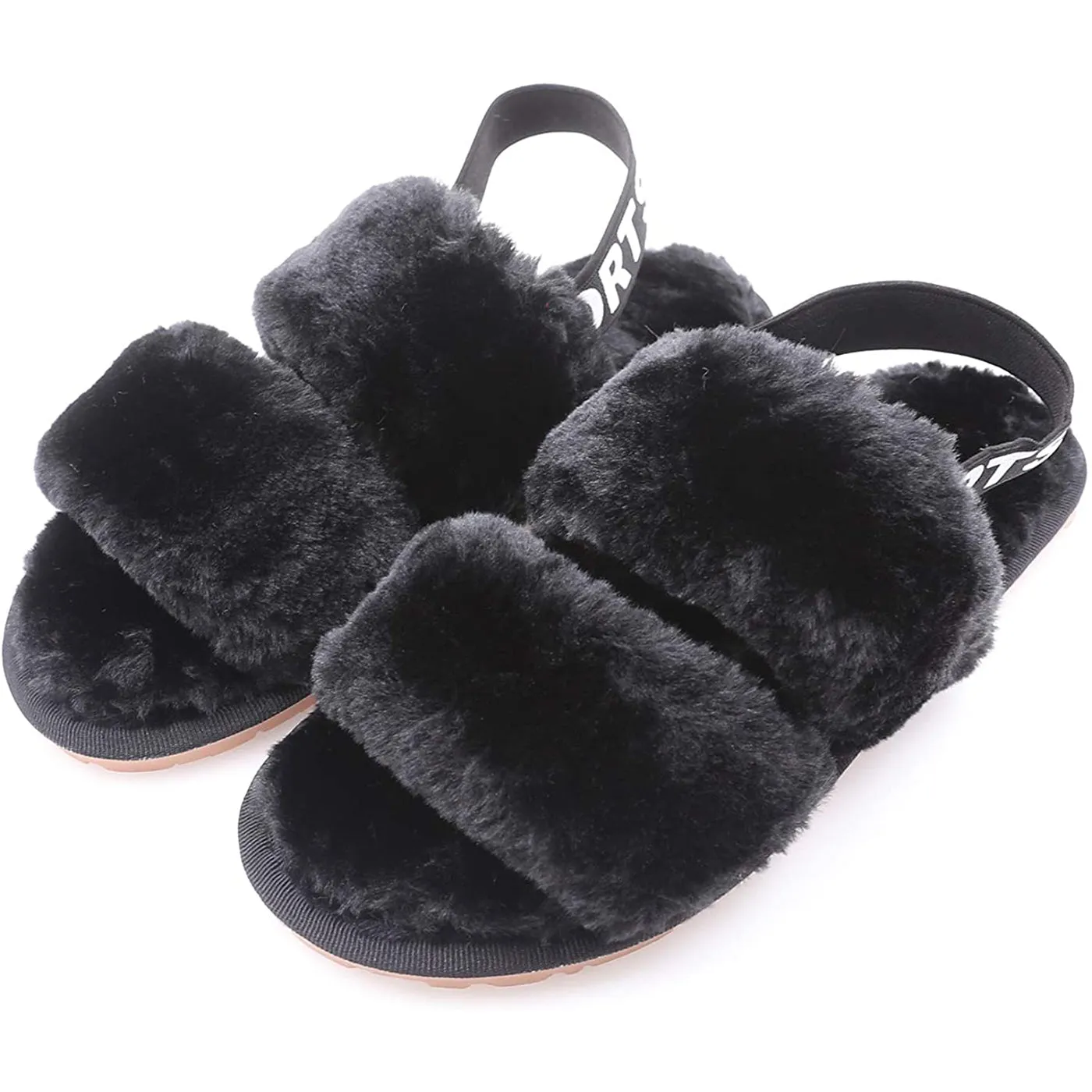 Women's House Fuzzy Sandals Slipper(Black) Slippers Cork Sole