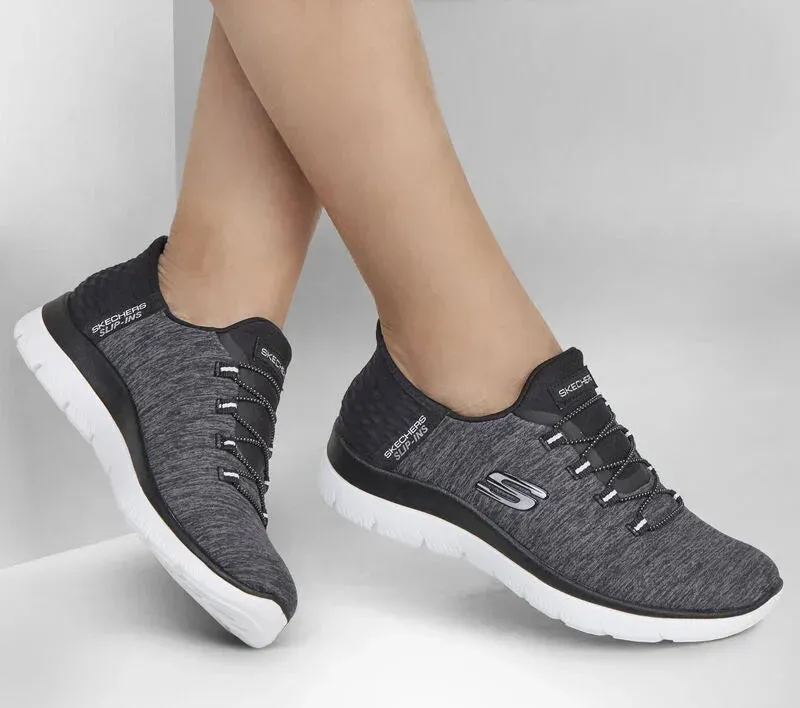 Skechers Ladies Black/White Summits Dazzling Haze Shoes Human Races Adidas Shoes