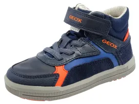 Asics Volleyball Shoes 2015 Geox Navy Grey Leather Textile Sneaker Hook and Loop Elastic Junior for Boy's