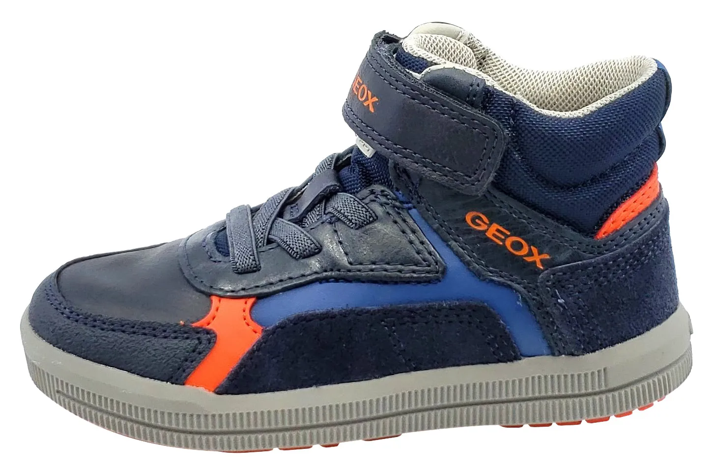 Asics Volleyball Shoes Australia Geox Navy Grey Leather Textile Sneaker Hook and Loop Elastic Junior for Boy's