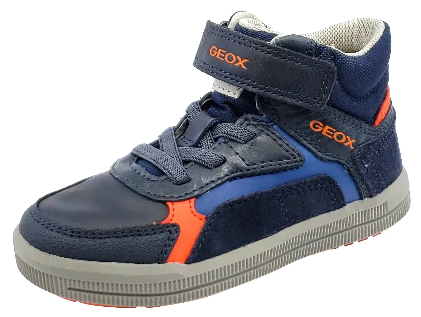 Geox Navy Grey Leather Textile Sneaker Hook and Loop Elastic Junior for Boy's Asics Shoes Under 1000