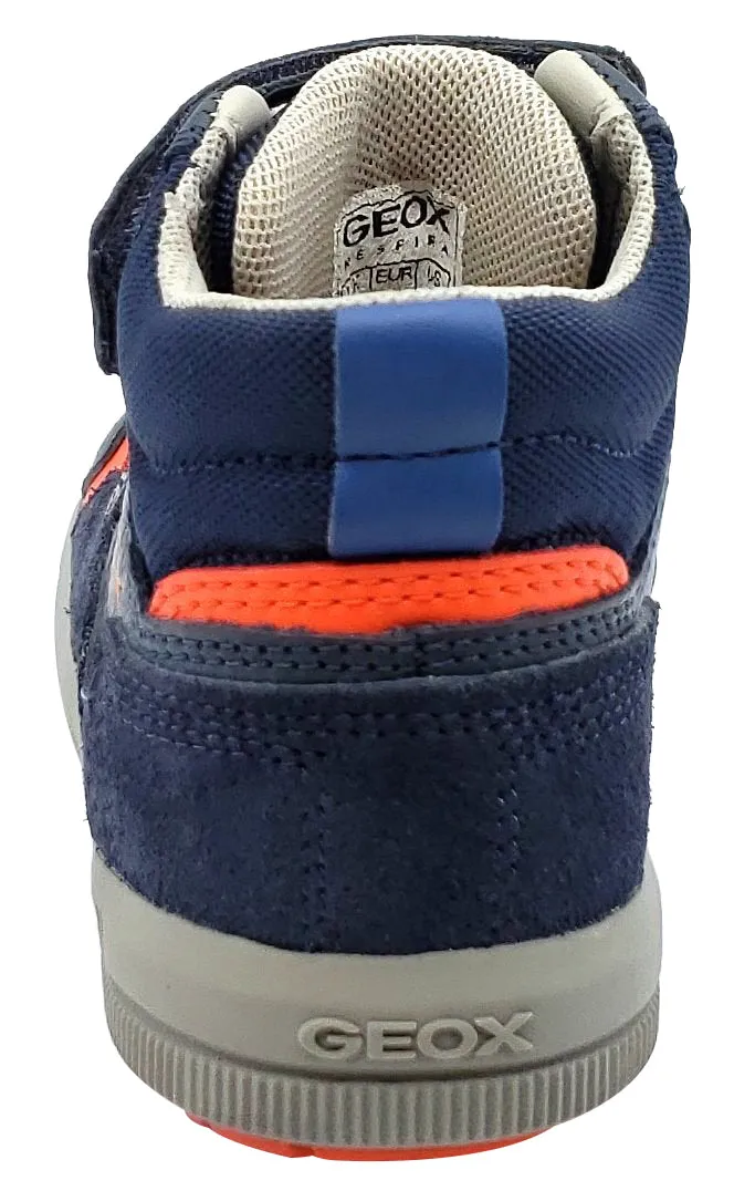 Geox Navy Grey Leather Textile Sneaker Hook and Loop Elastic Junior for Boy's Stability Asics Shoes