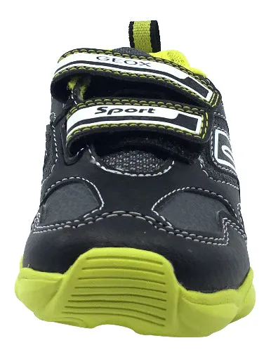 Asics Tennis Shoes Guide Geox Boy's Munfrey Leather Black/Lime Double Velcro Sneaker
