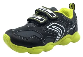 Asics Arch Support Walking Shoes Geox Boy's Munfrey Leather Black/Lime Double Velcro Sneaker