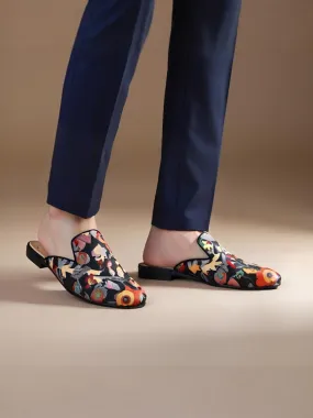 Japanese imported fabrics colorful floral jacquard cloth men's mule shoes breathable leather lining summer toe-toe slippers for men Vintage Daniel Green Slippers