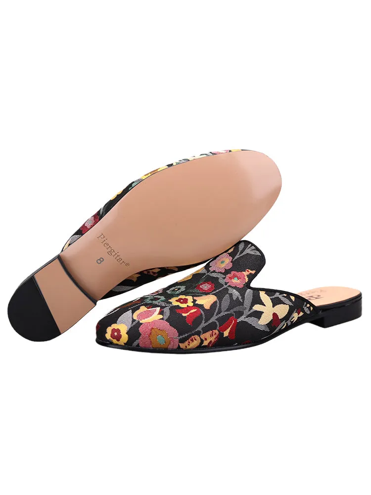 Sliders Japanese imported fabrics colorful floral jacquard cloth men's mule shoes breathable leather lining summer toe-toe slippers for men