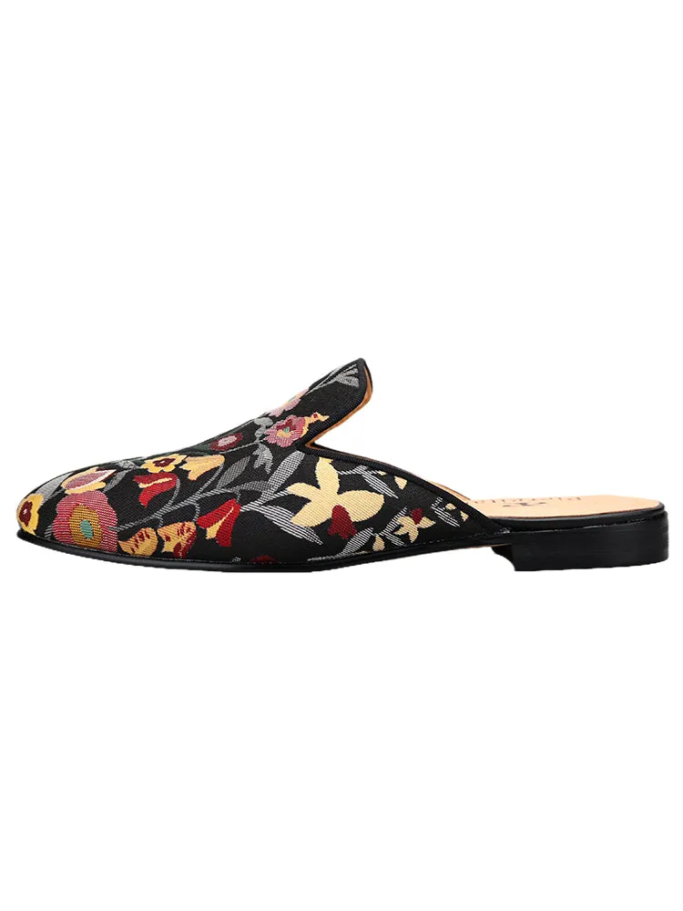 Kawaii Slippers Japanese imported fabrics colorful floral jacquard cloth men's mule shoes breathable leather lining summer toe-toe slippers for men