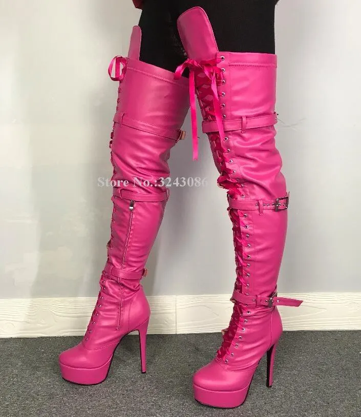 Luxury Rhinestone Studded Woman Sexy Over the Knee Booties Lace Up Stiletto High Heels Shell Adidas Shoes