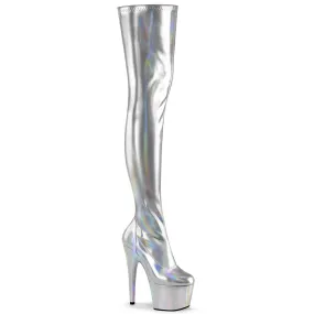 7 Inch Heel ADORE-3000HWR Silver Holographic Sierra Wide Square Steel Toe Work Boots
